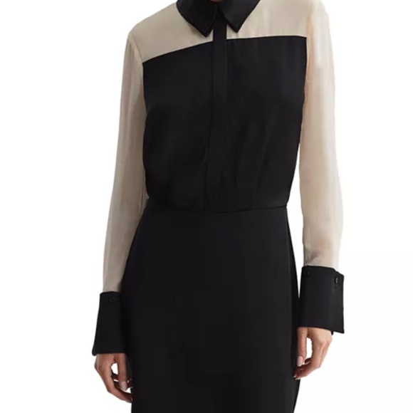 Reiss Veneto Color Block Midi Satin Sheer Long Sleeve Shirt Dress size 6 - Picture 2 of 11